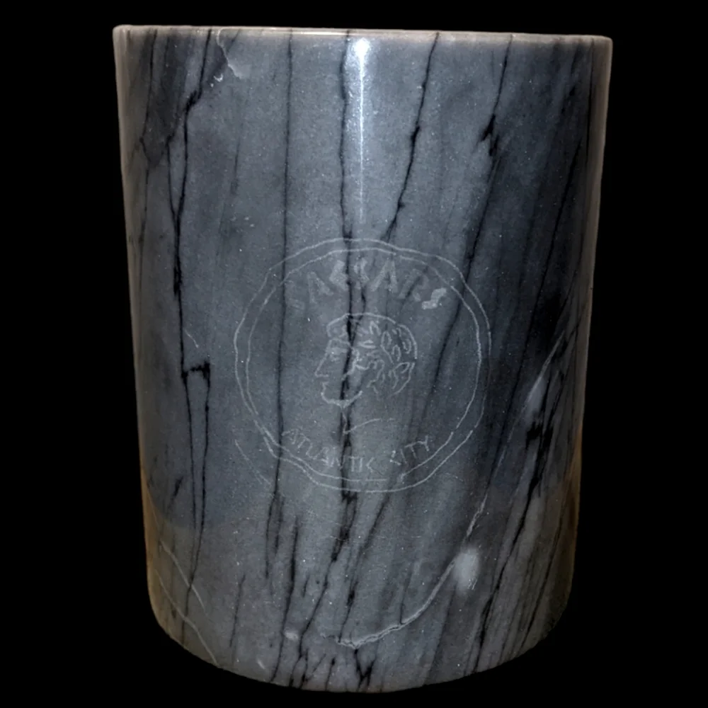 Gray Black & White Heavy Solid Marble Utensil Holder Crock with Caesar's Logo